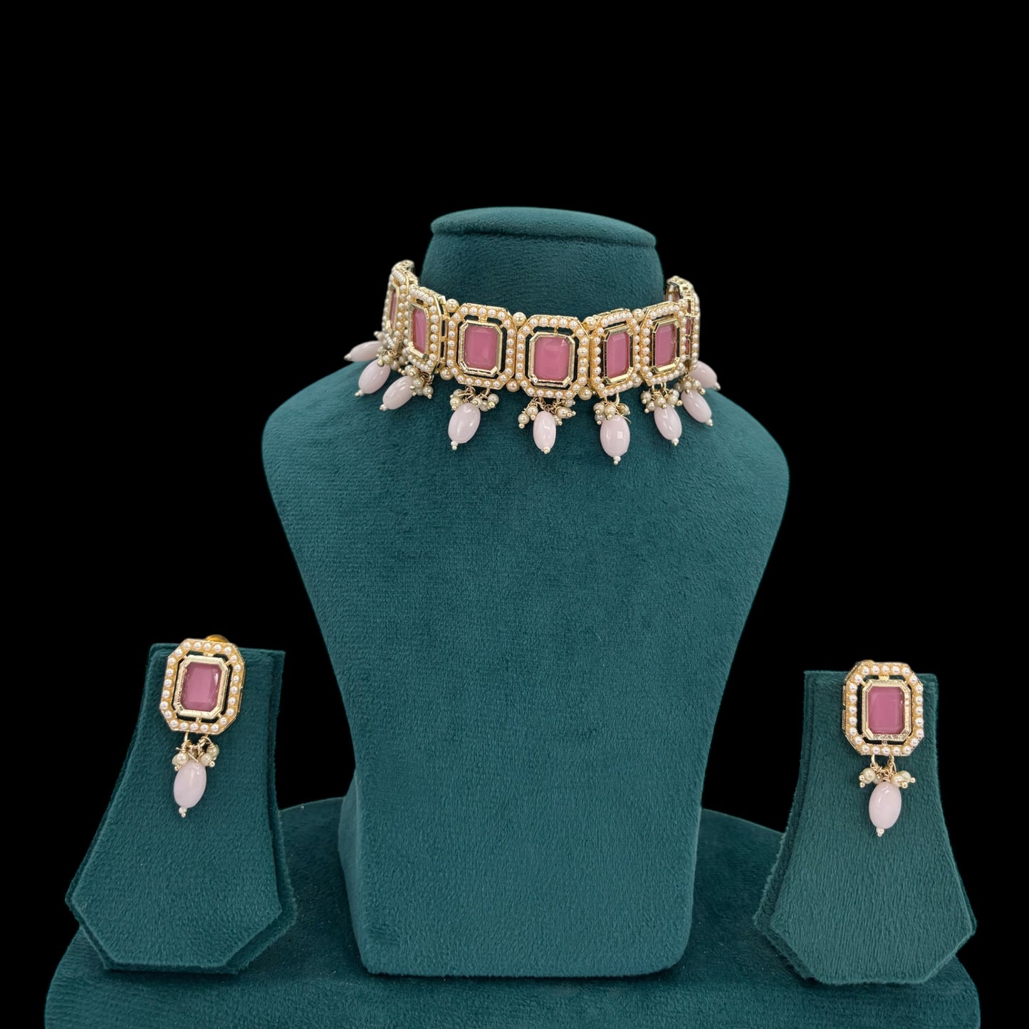 Pink choker set with white beads