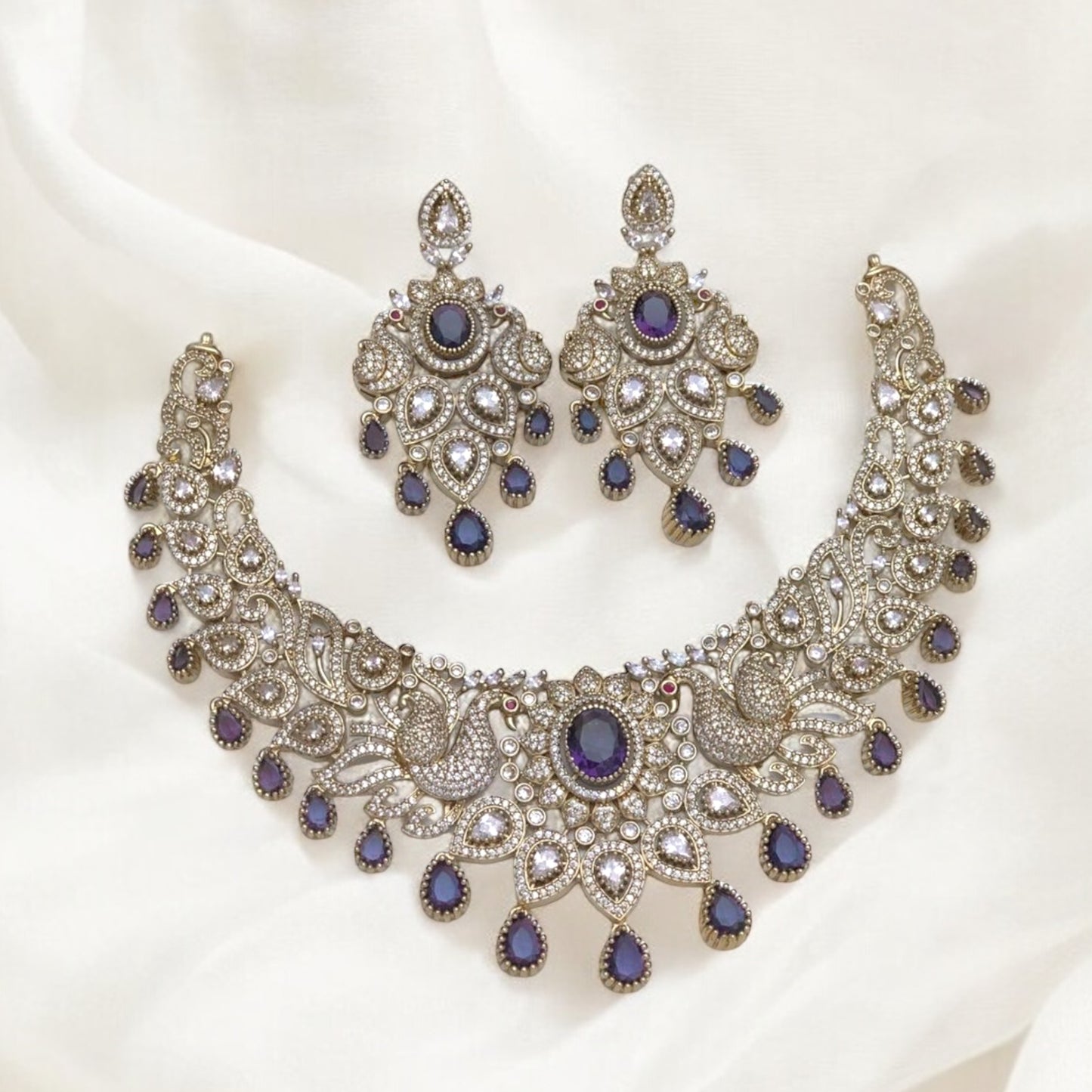 Gold plated American Diamond necklace set