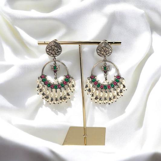 Silver oxidized chandbali
