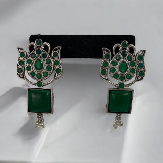 German silver green earrings