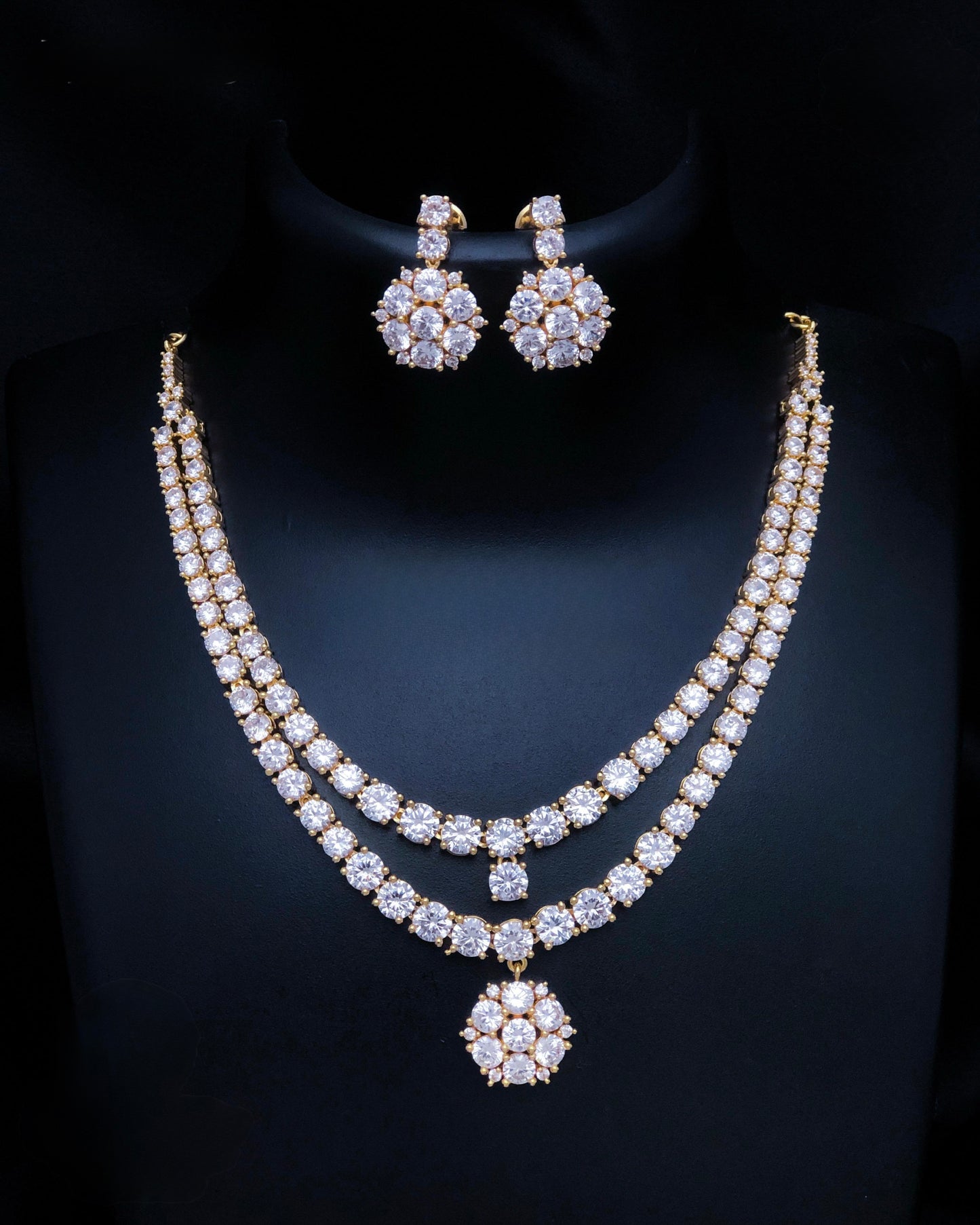 Gold plated 2layers American Diamond necklace set