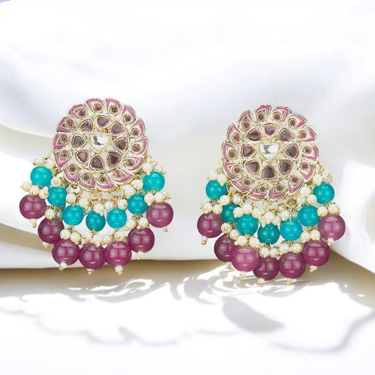 Gold plated turquoise and purple earrings