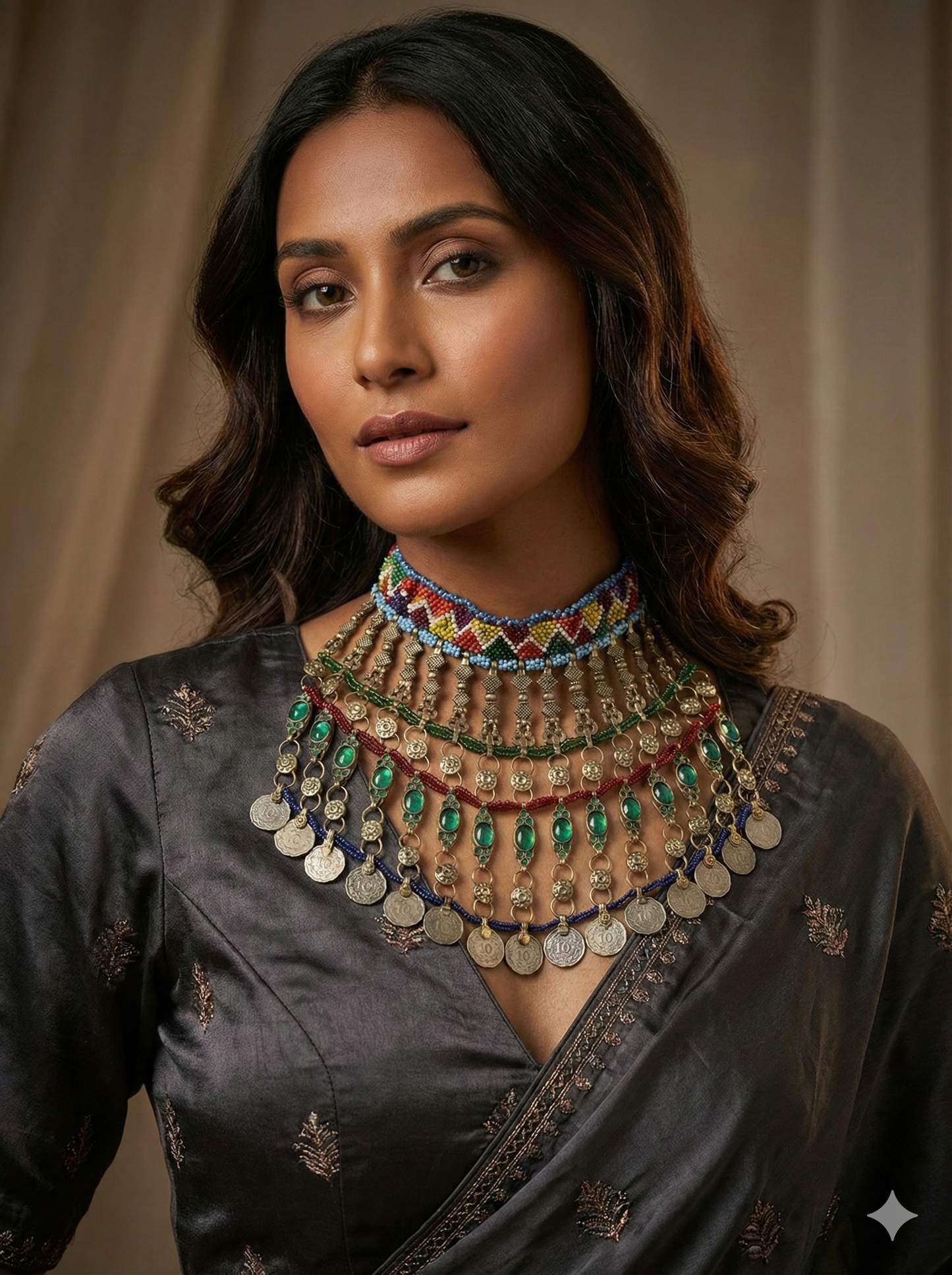 Silver oxidized Afghani necklace