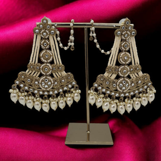 Bandhai long earrings with ear chain