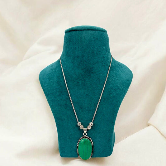 Silver oxidized long chain pendant necklace