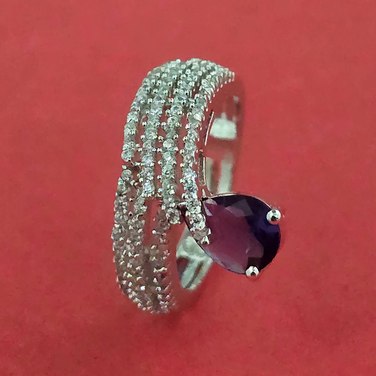 Silver American Diamond adjustable ring