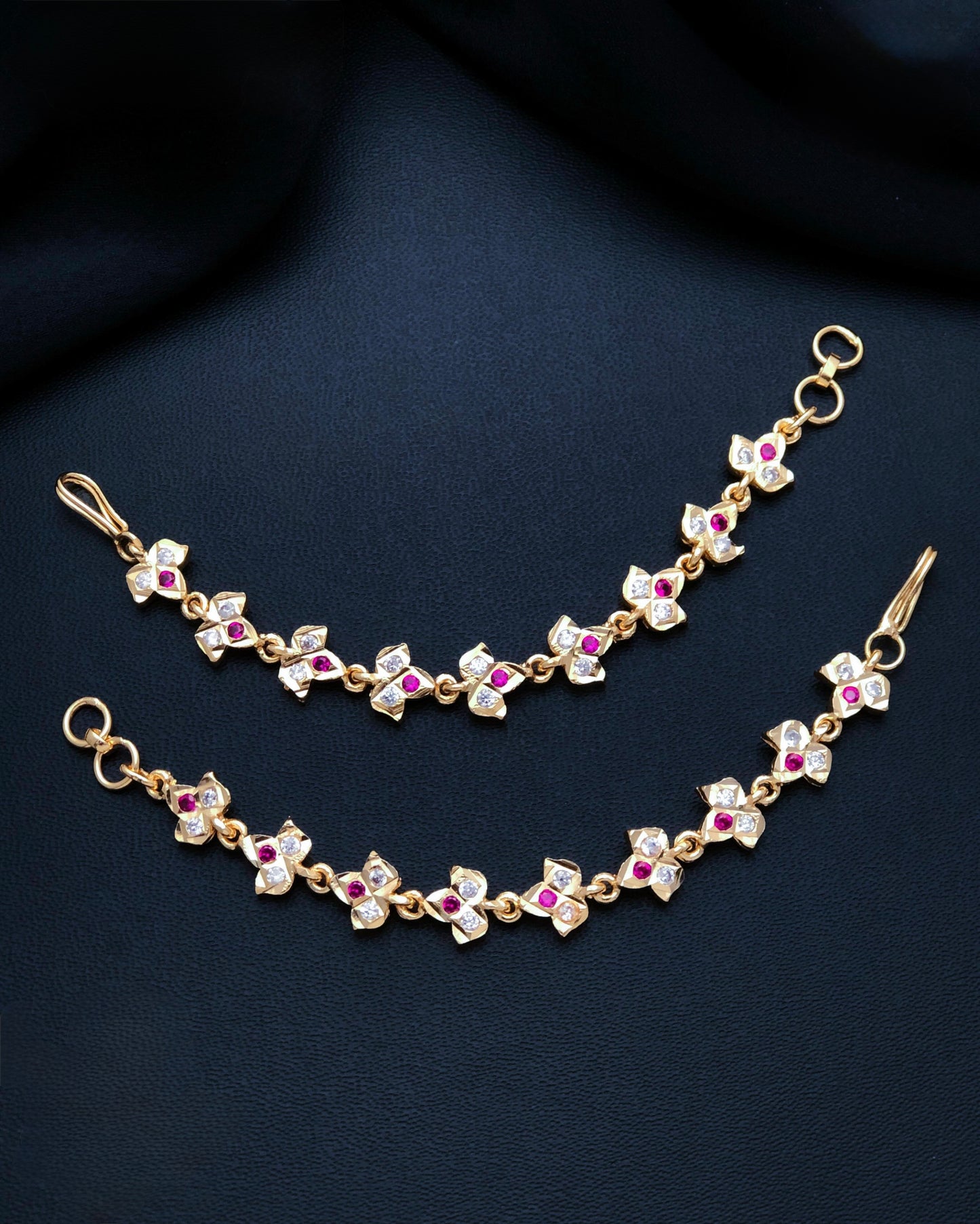 Gold plated jadau ear chains