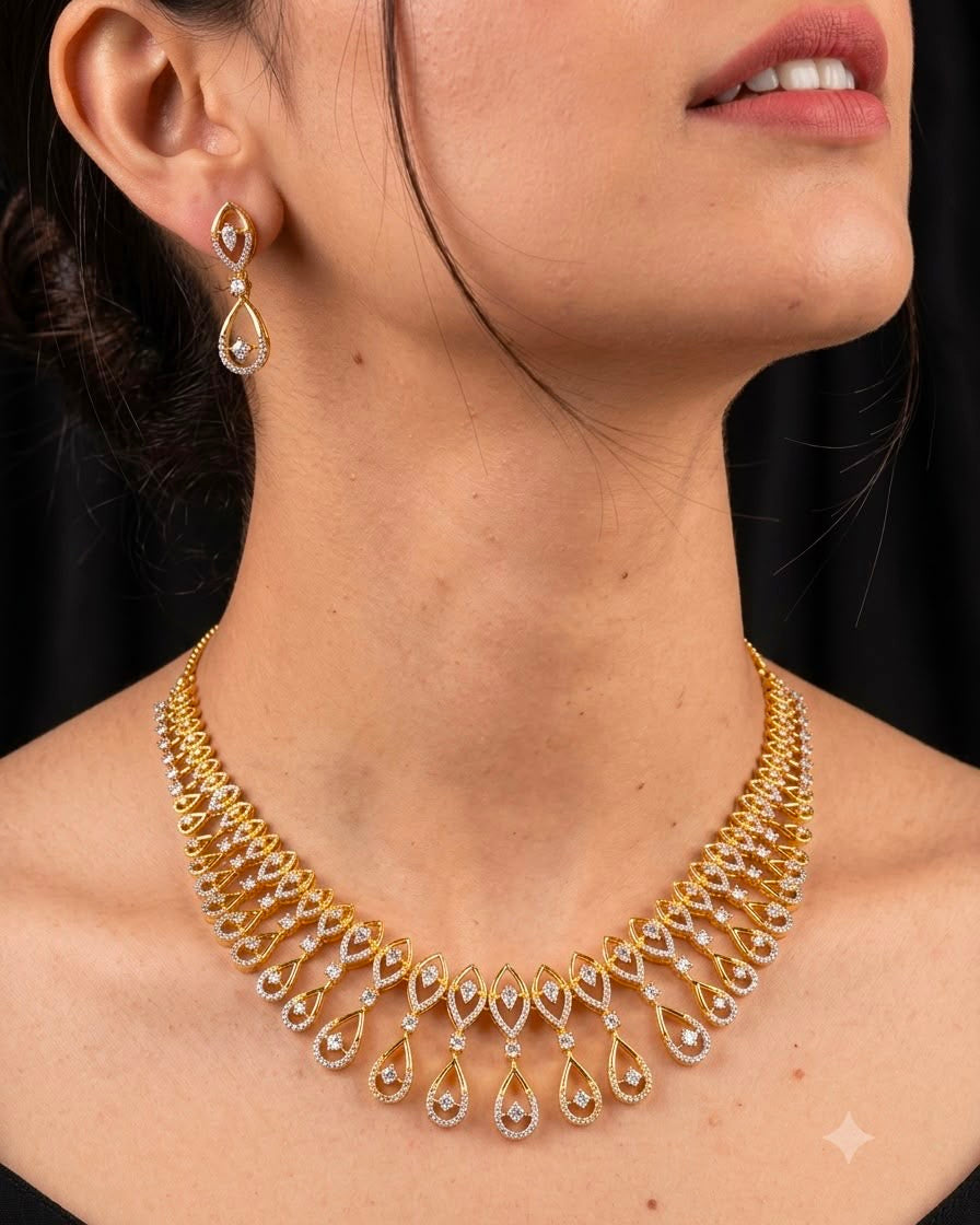 2tone plated American Diamond necklace set