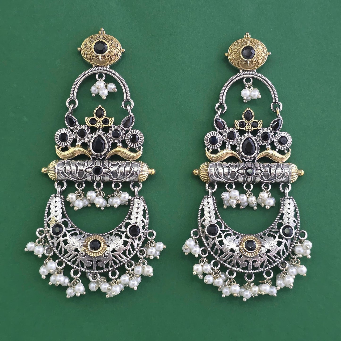 2tone silver oxidized earrings