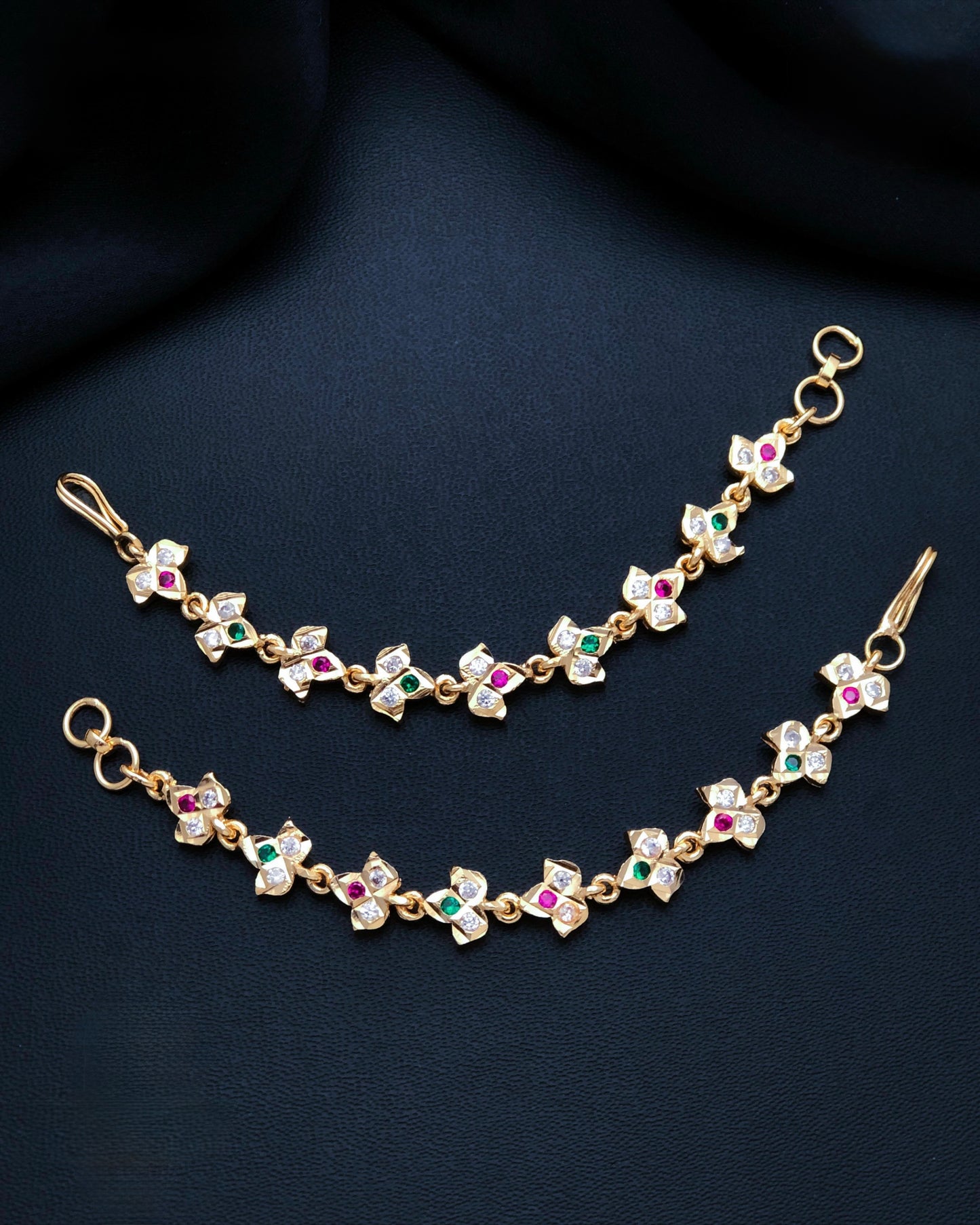 Gold plated jadau ear chains