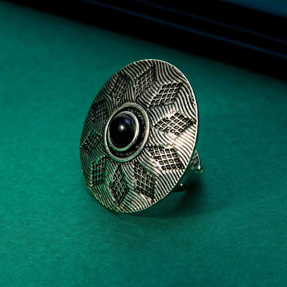 Silver oxidized adjustable ring