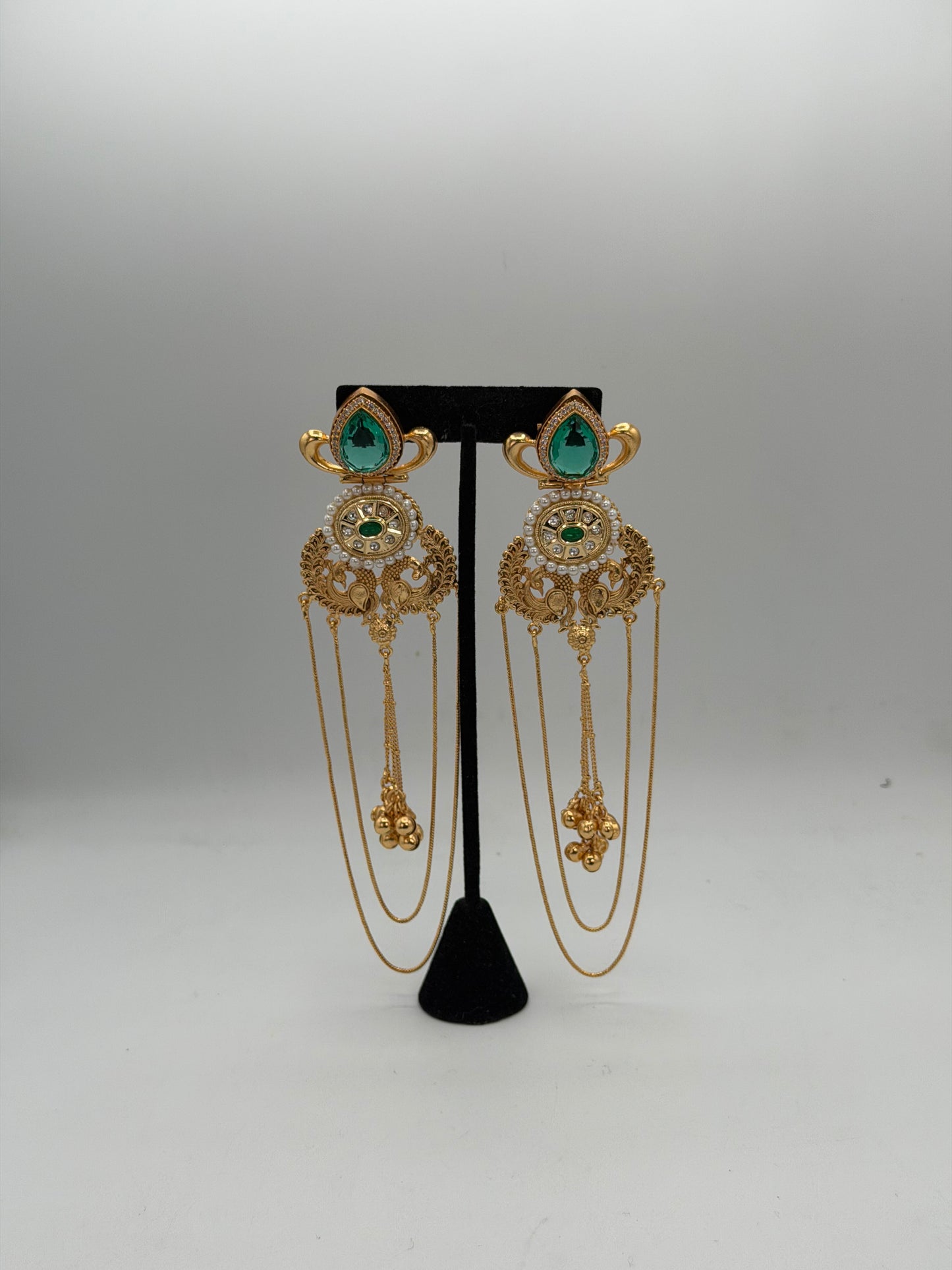 Gold plated long kashmiri style earrings