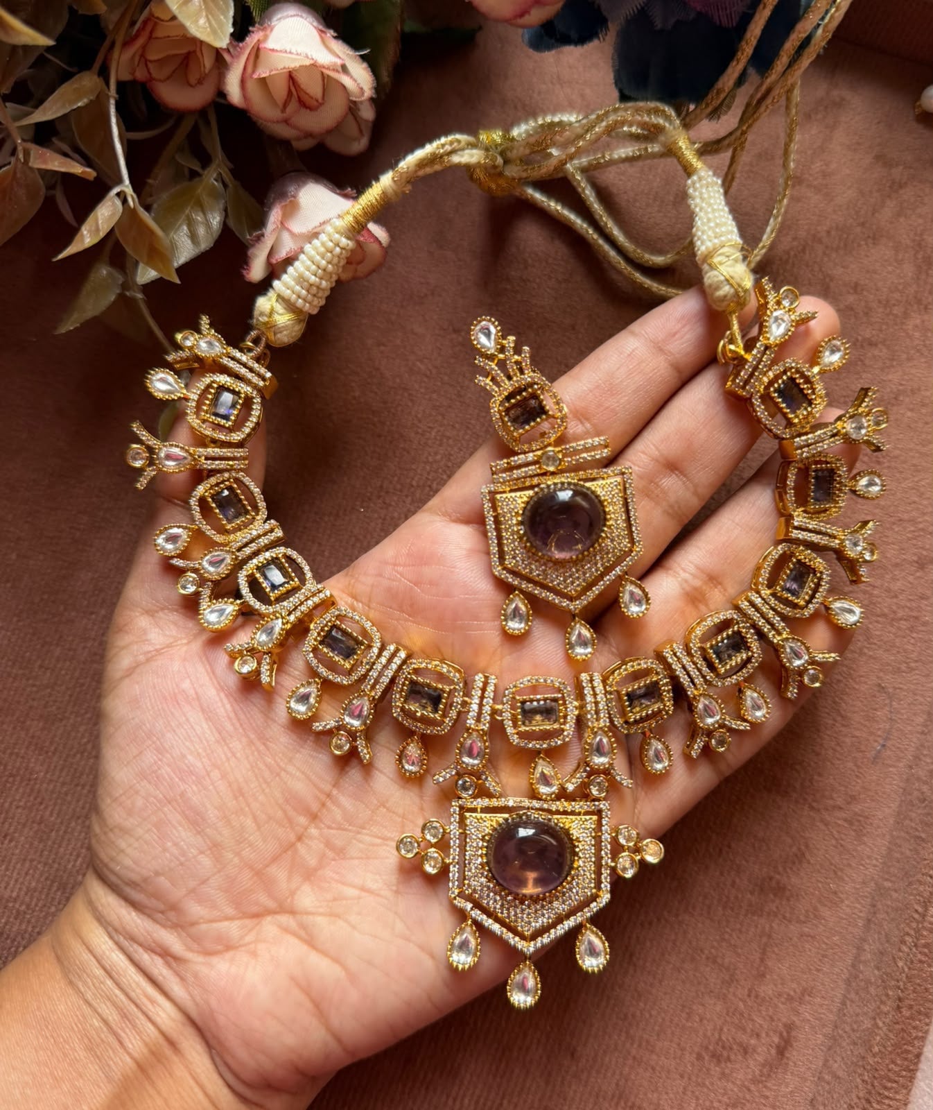 Gold plated kundan necklace set