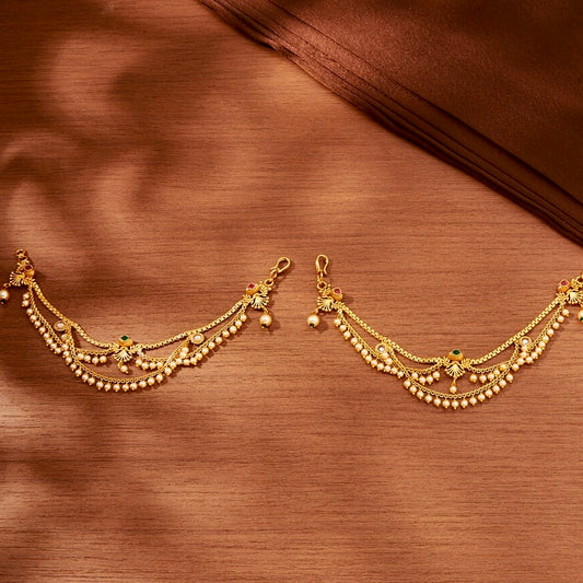 Gold plated moti ear chain