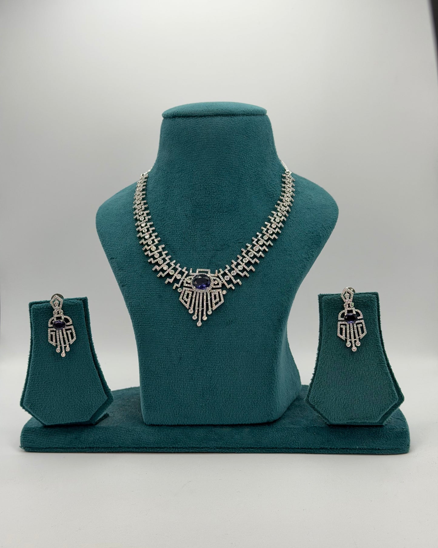 Silver plated American Diamond necklace set
