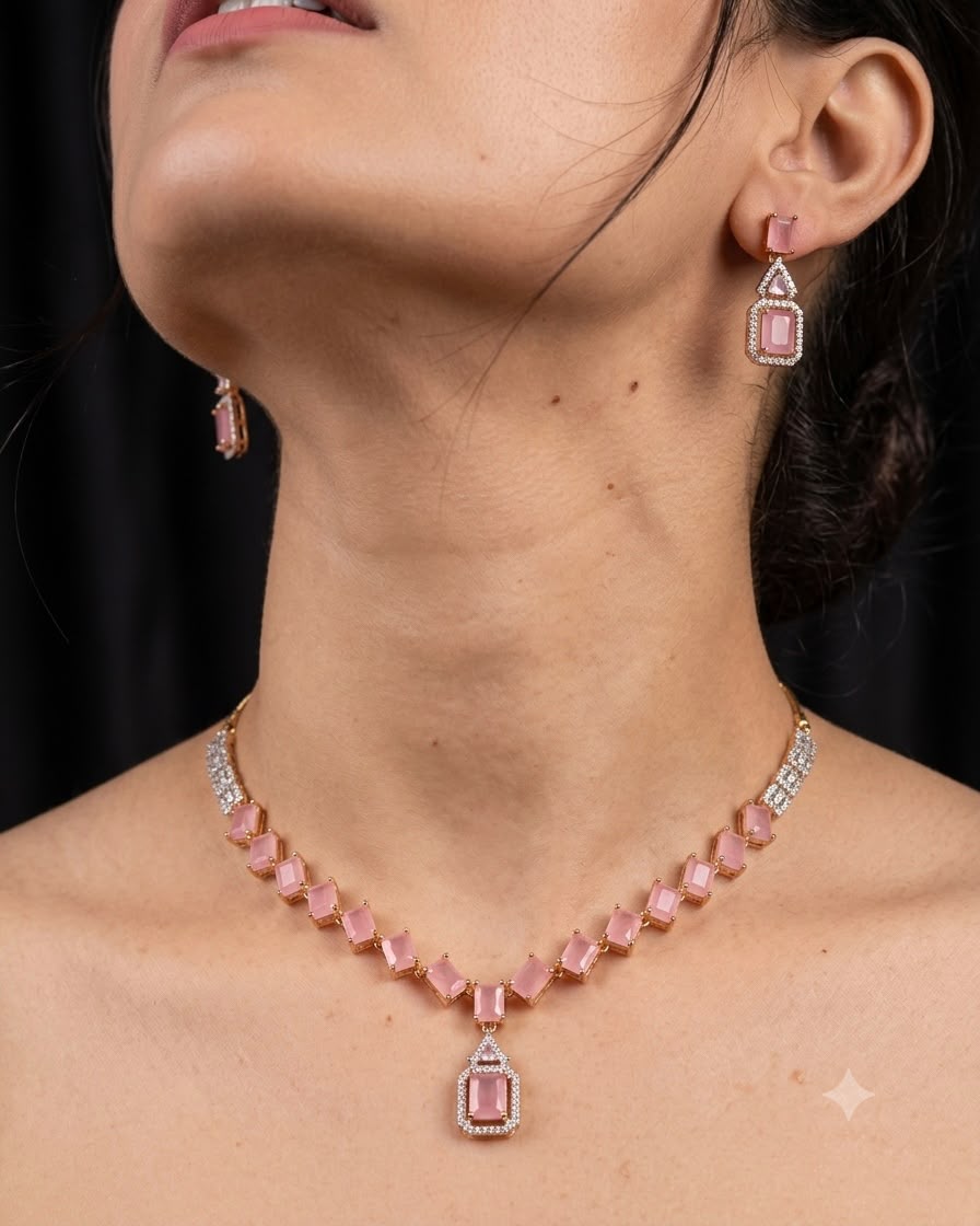 Gold plated American Diamond necklace set