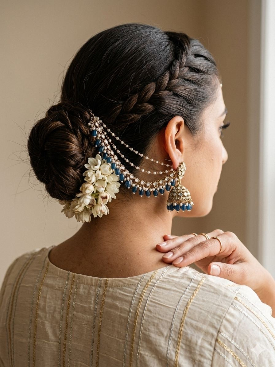 Victorian polish jhumki with ear chains