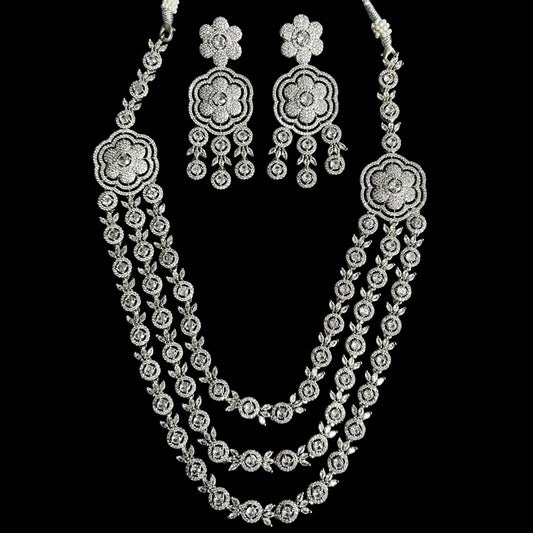 Silver American Diamond long necklace set
