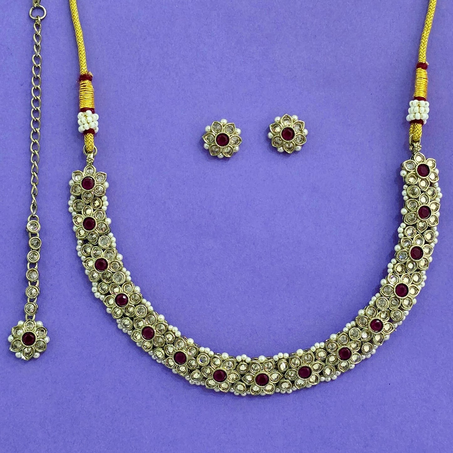 Classic polki necklace set with mehdi plating