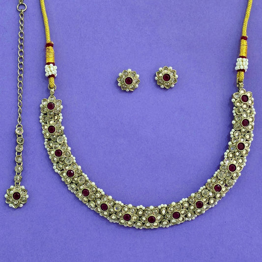 Classic polki necklace set with mehdi plating