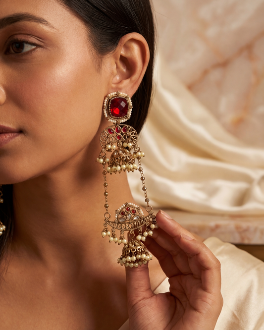 Mehndi plated Kashmiri earrings