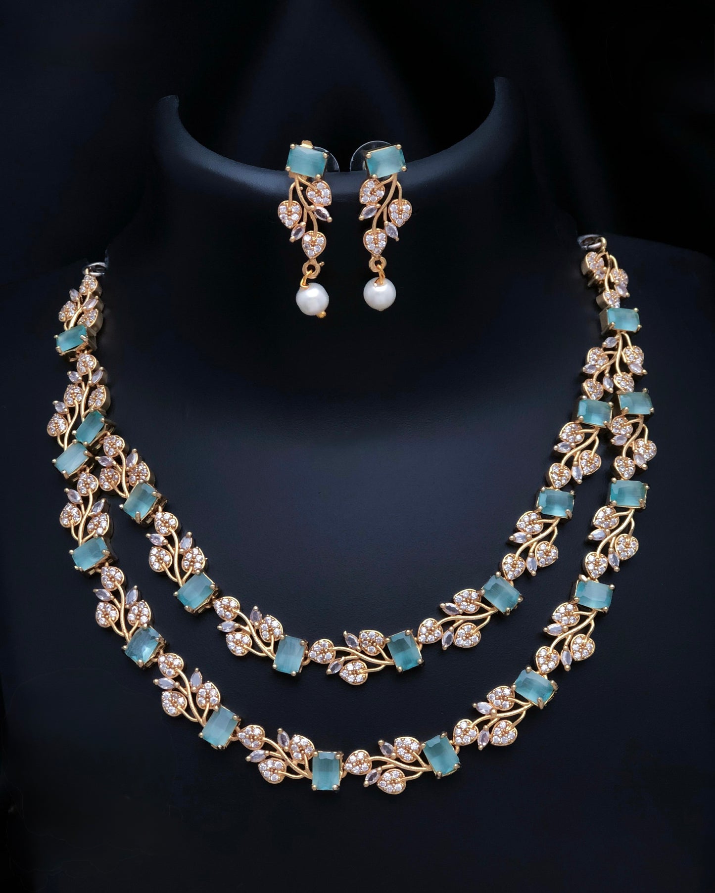 Gold plated 2layers American Diamond necklace sets