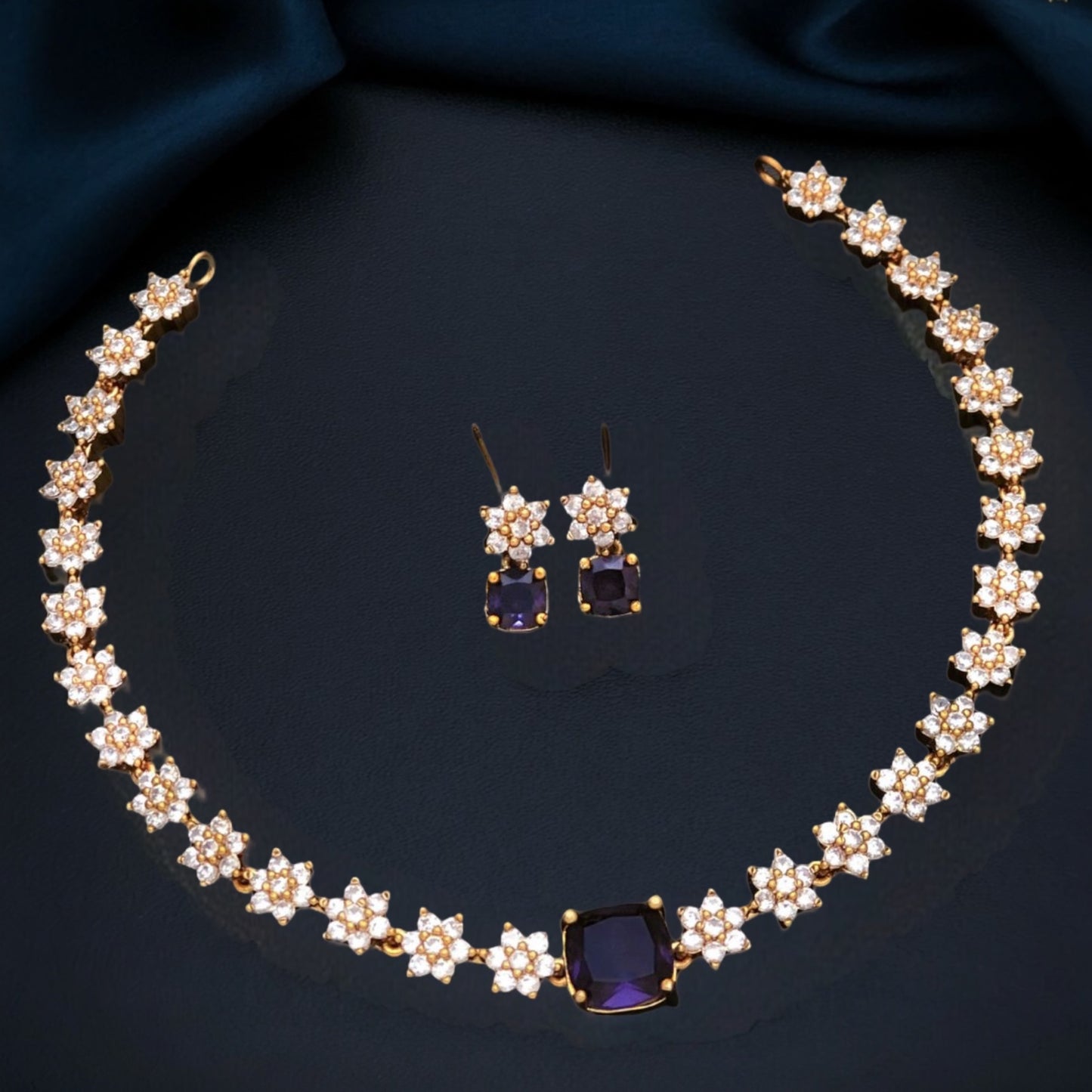 Matte gold American Diamond necklace set