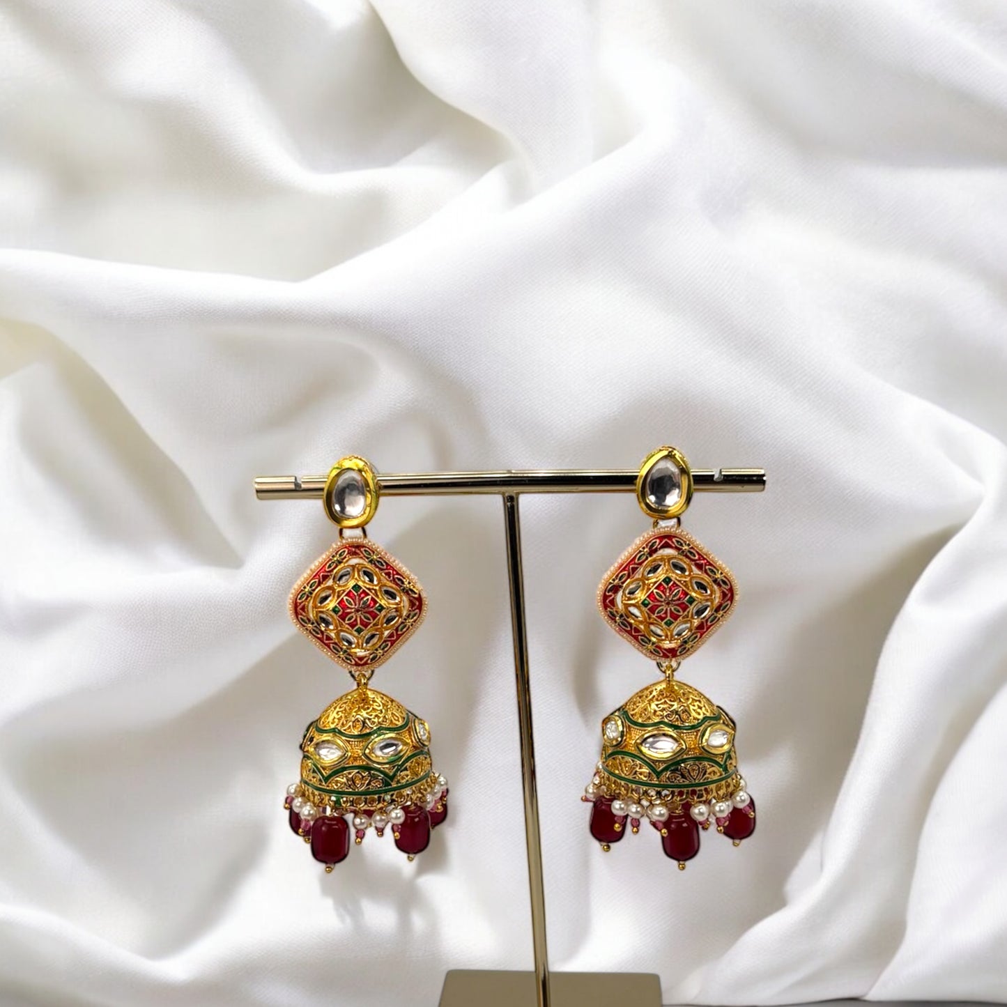 Gold plated meenakari jhumki