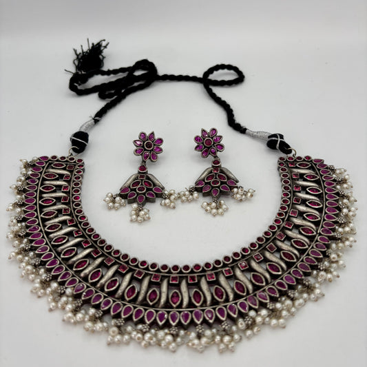 Oxidized silver necklace set