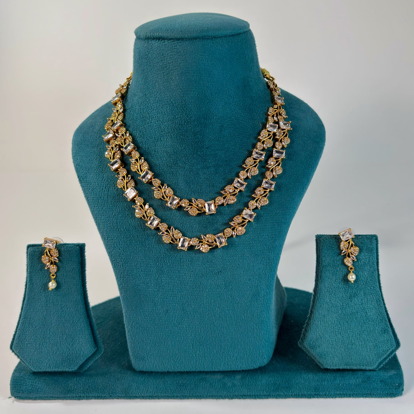 Gold plated 2layer American Diamond necklace set