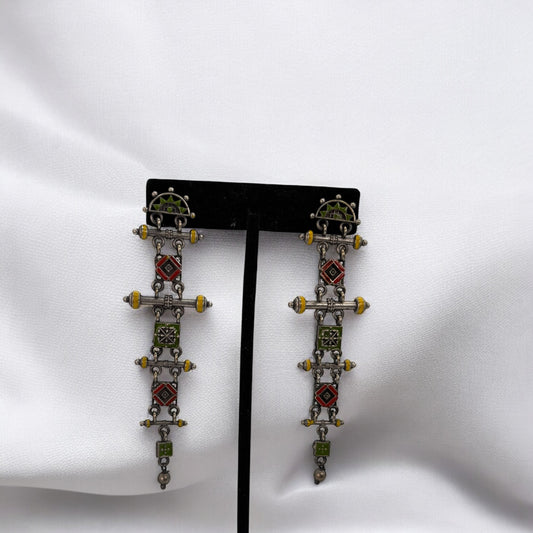 German silver oxidized long earrings