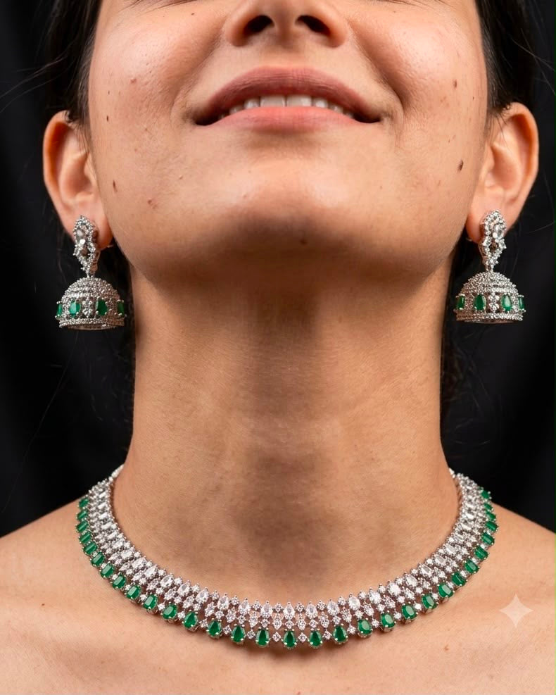 American Diamond silver plated necklace set