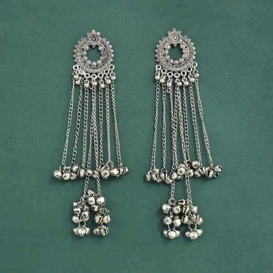 Silver oxidized long earrings