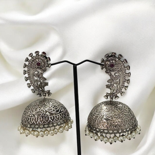 Silver oxidized jhumki