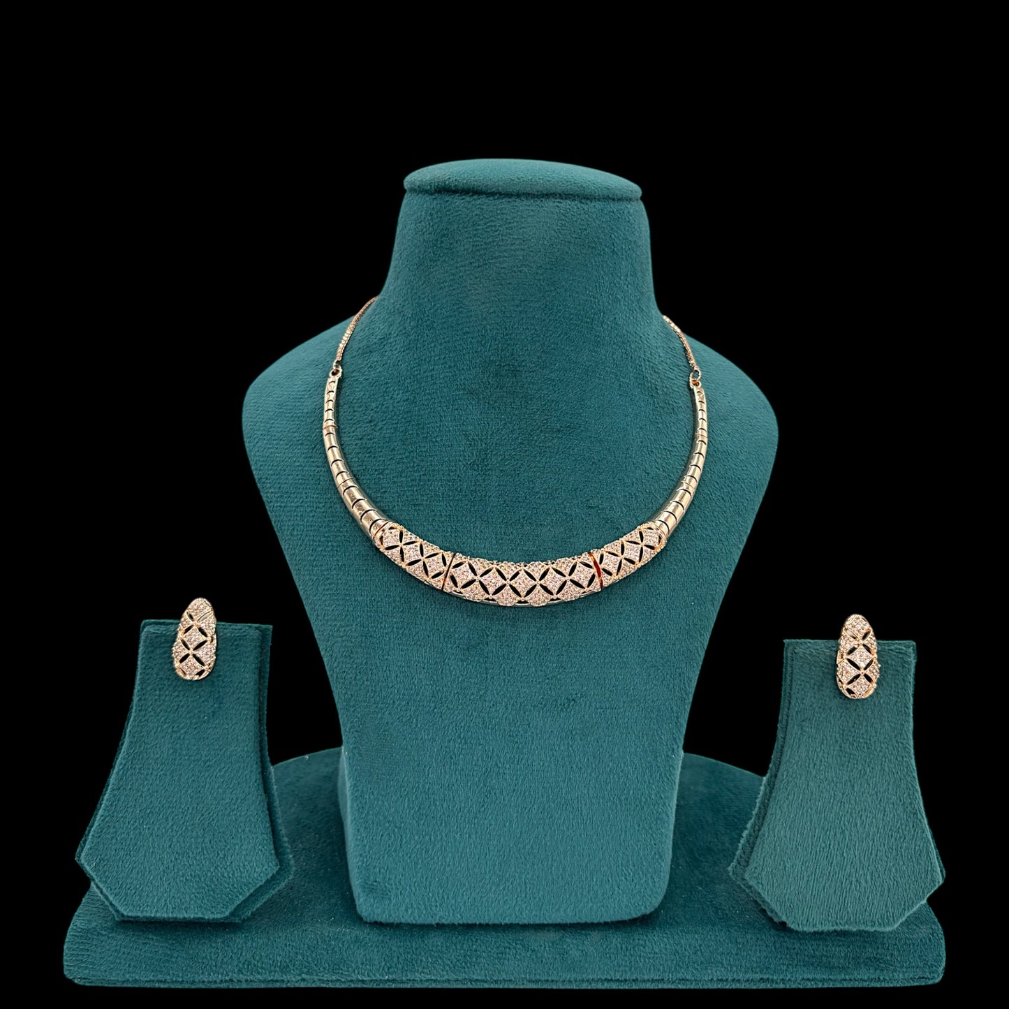 Rose gold plated American Diamond necklace set