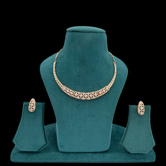 Rose gold plated American Diamond necklace set