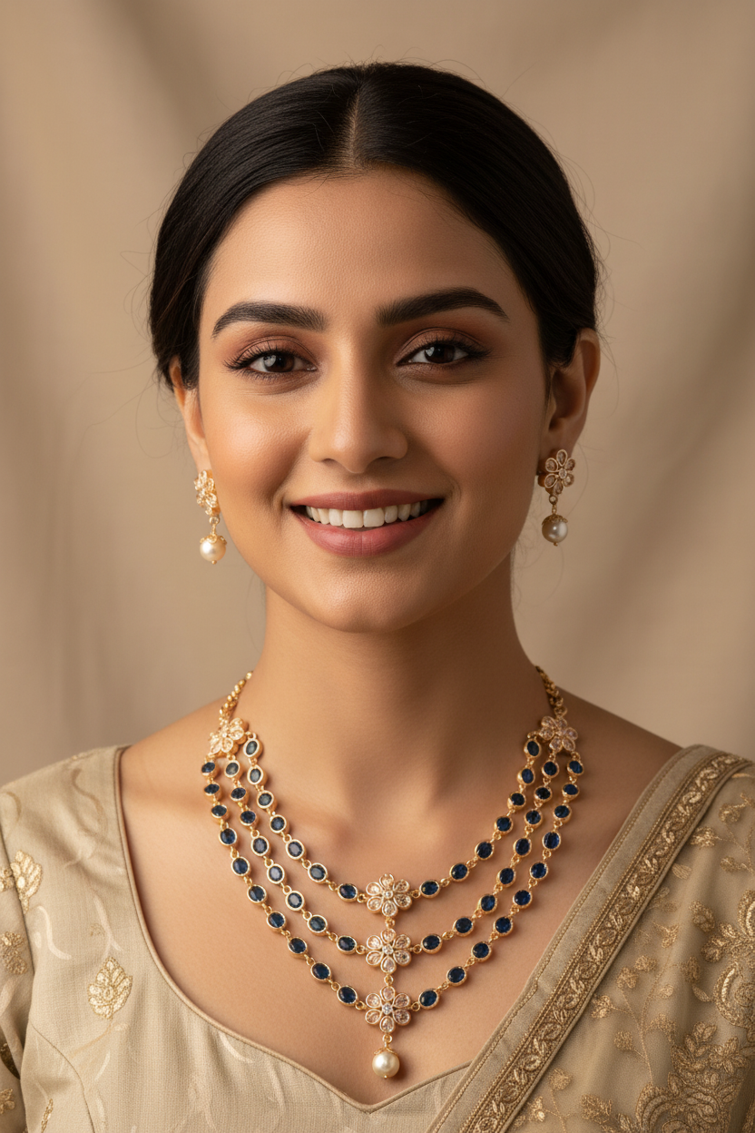 Gold plated three layer necklace set