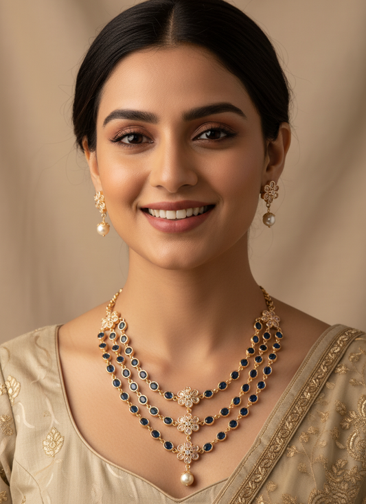 Gold plated three layer necklace set