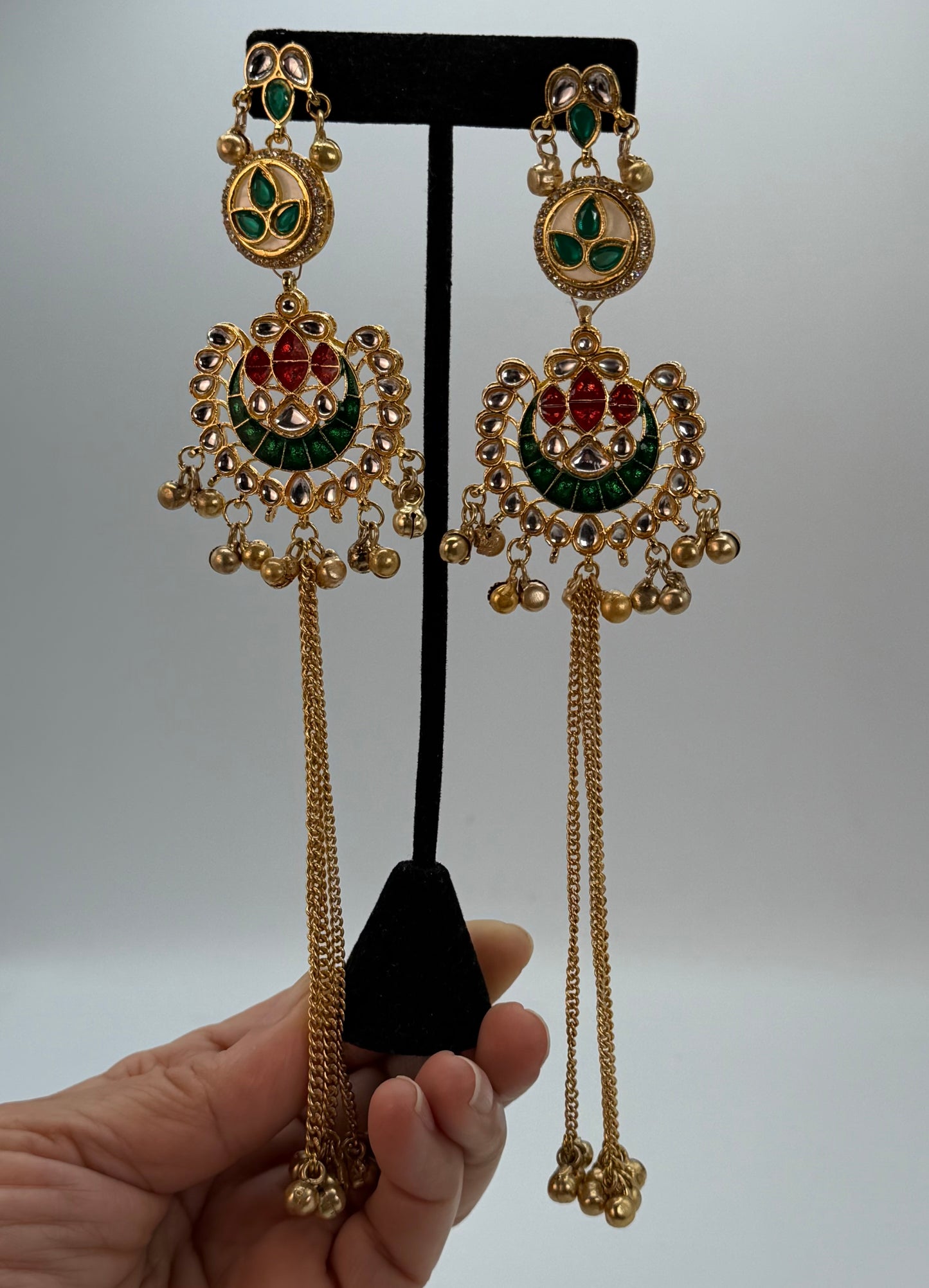 Gold plated long Kashmiri earrings