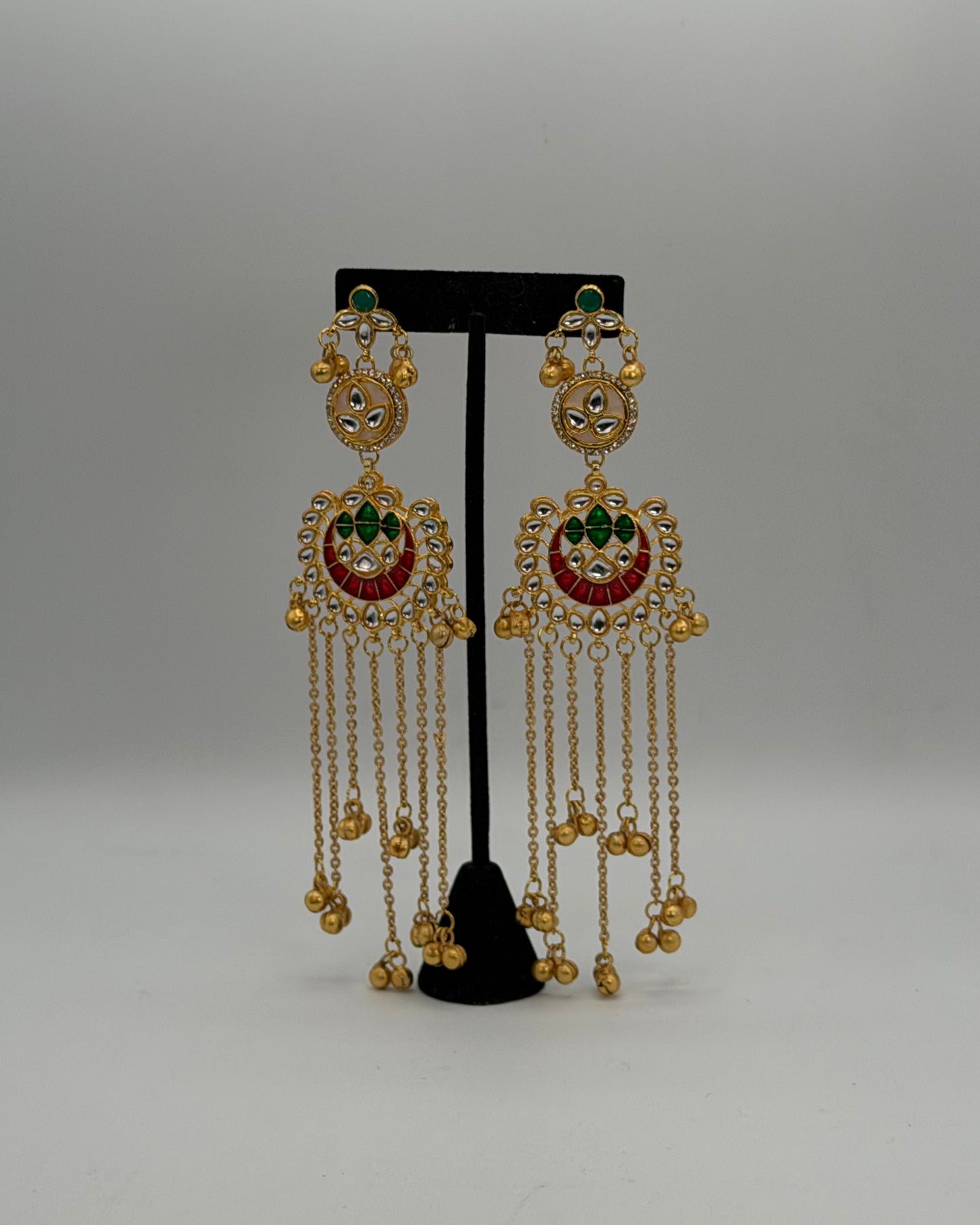 Gold plated kundan Kashmiri long earrings