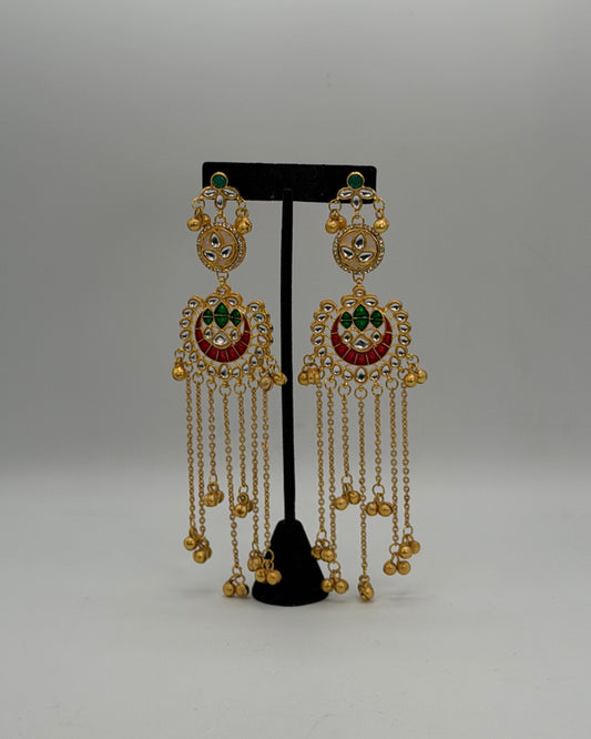 Gold plated kundan Kashmiri long earrings