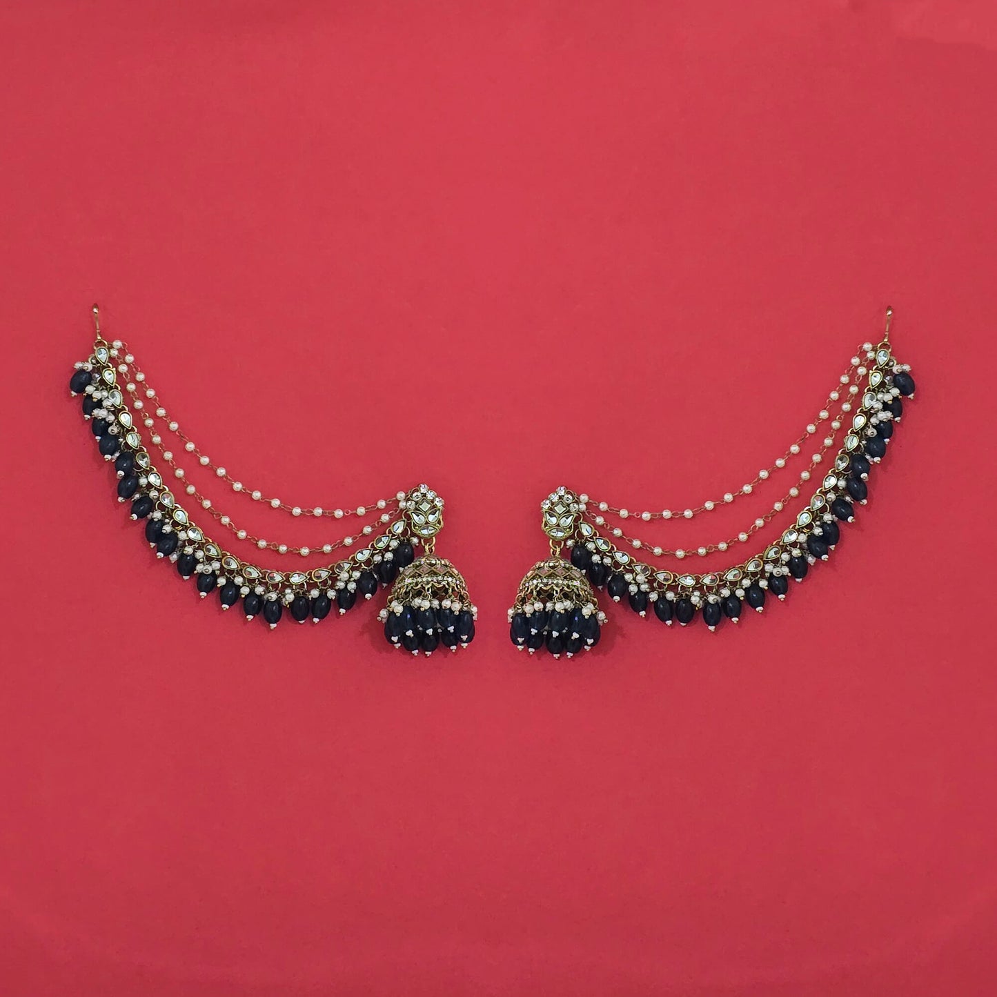 Victorian polish jhumki with ear chains