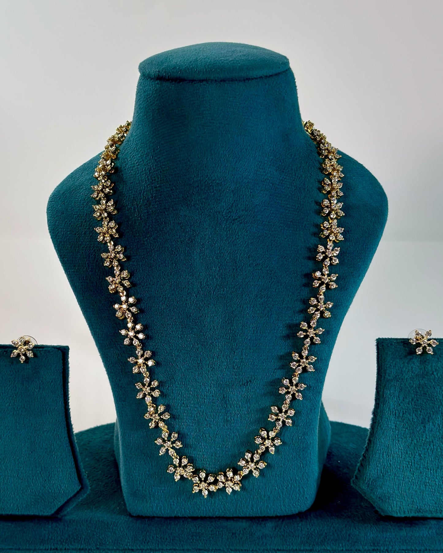 Gold plated American Diamond long necklace set