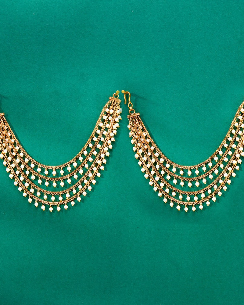 Gold plated moti ear chain