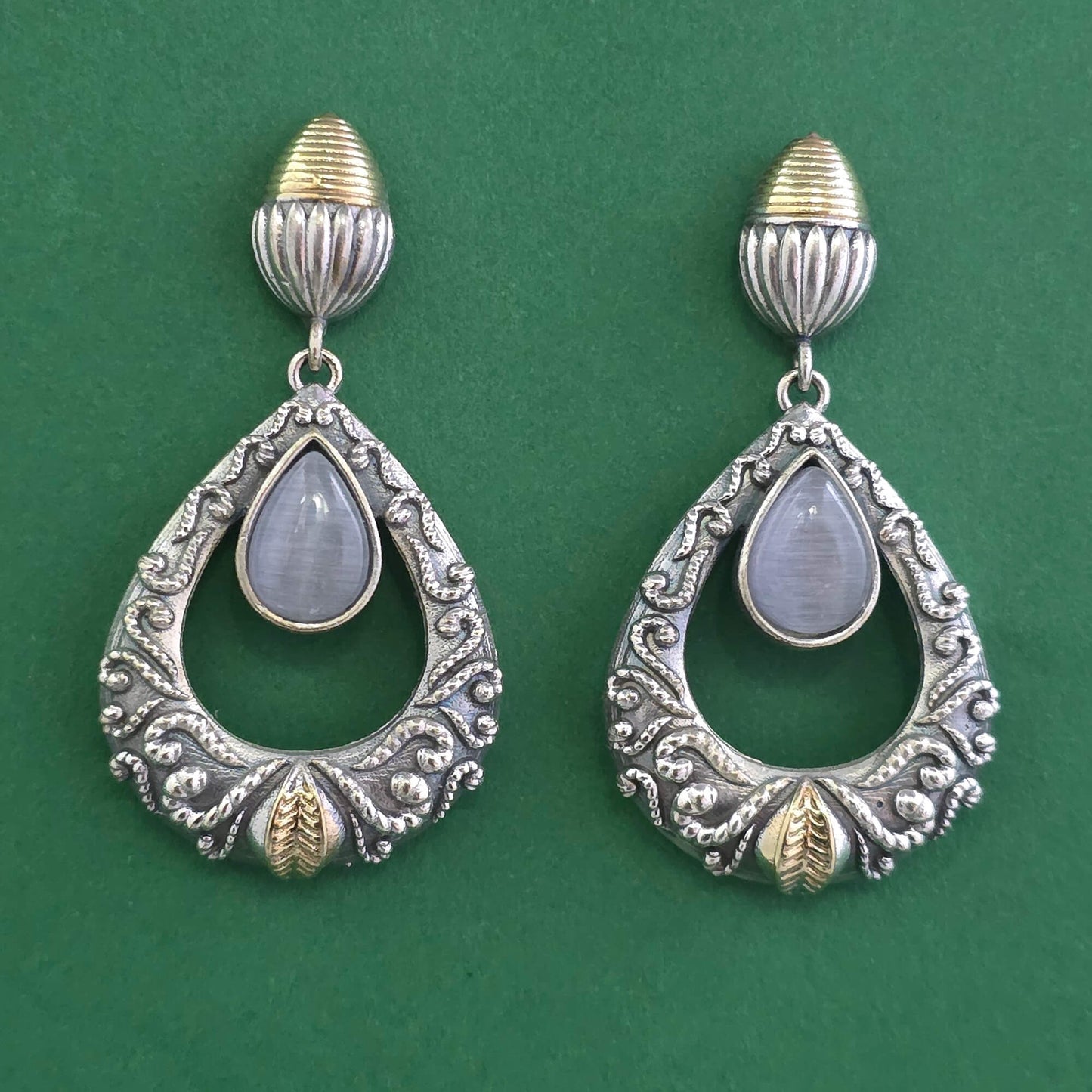 2tone silver oxidized earrings