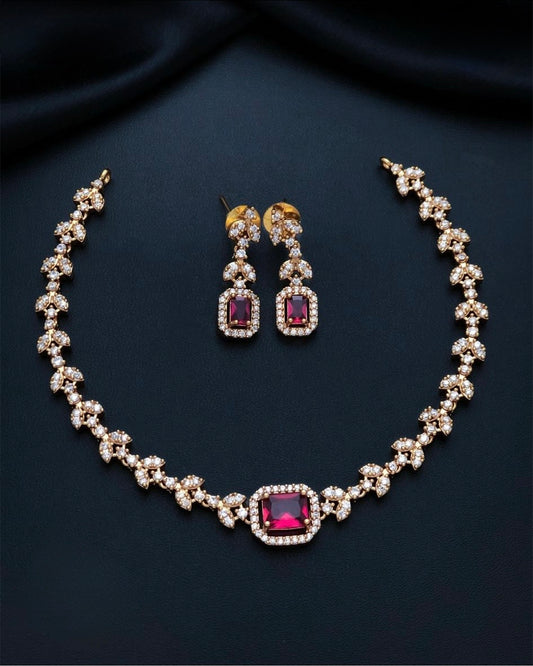 Gold plated American Diamond necklace set
