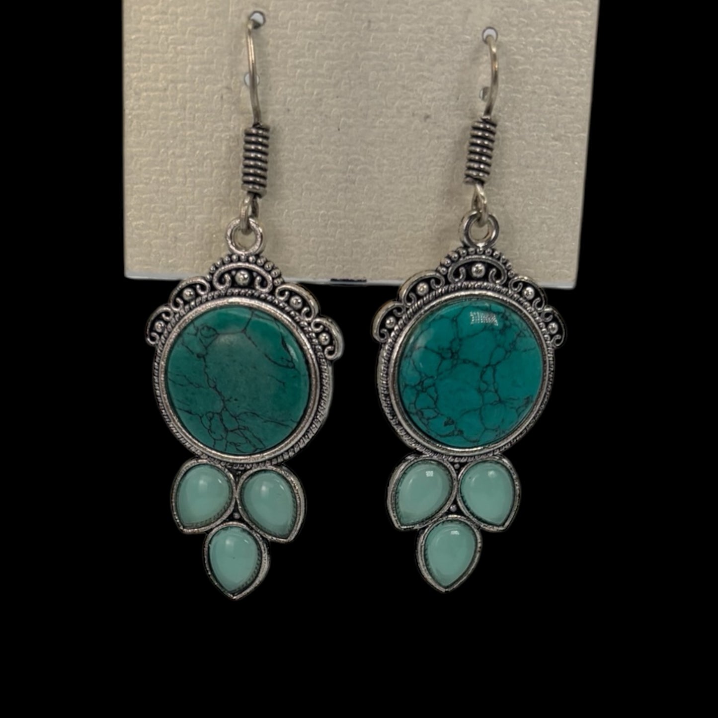 Silver oxidized turquoise color earrings