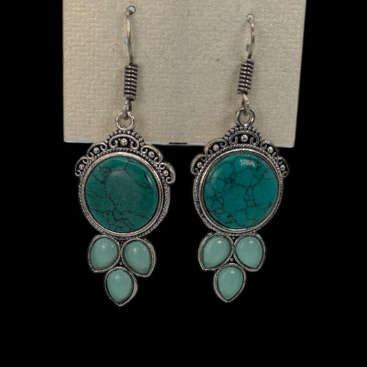 Silver oxidized turquoise color earrings