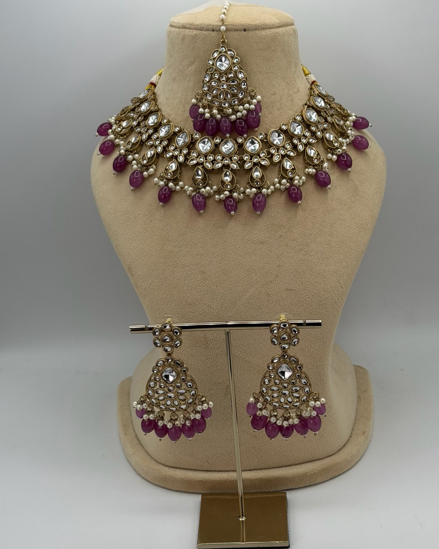 Mehndi plated kundan necklace set