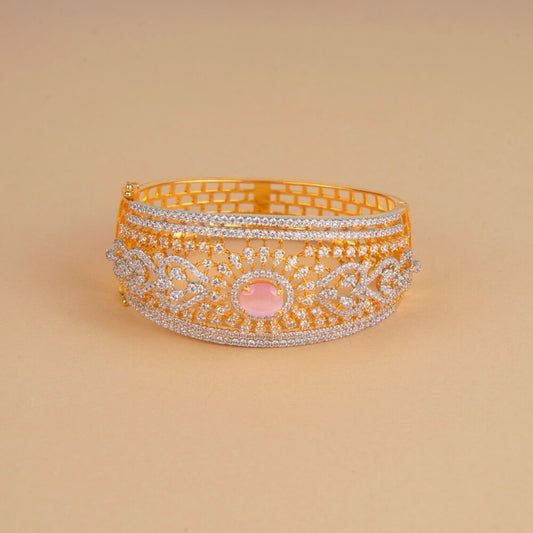 Gold plated pink broad American Diamond bracelet